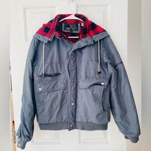 Vintage Park Place Men's Charcoal Bomber Jacket with Red Check Lining